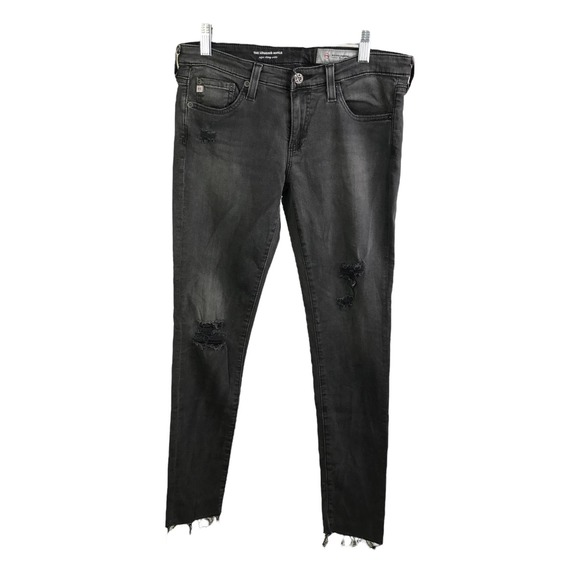 AG Adriano Goldschmied Women's Skinny Jeans Black Denim Distressed Rip Denim 26R - Picture 1 of 11
